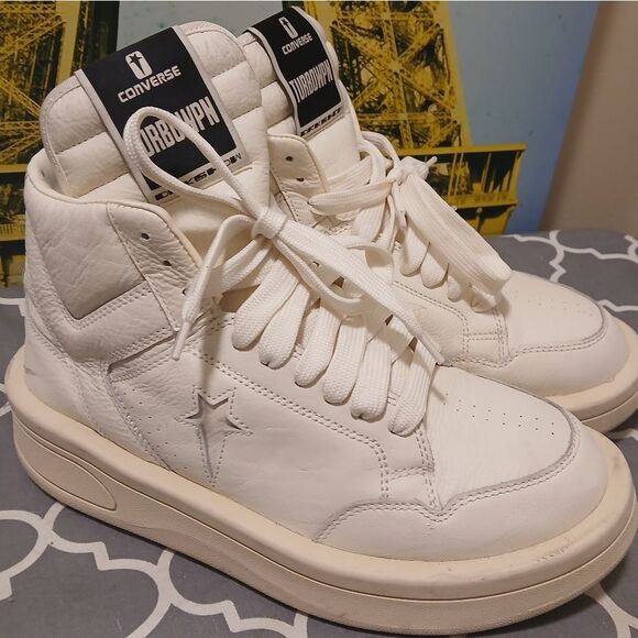 Rick Owens x Converse Collab White High-Top Sneakers Turbo Dark Shadow Sz.8.5/42 - Picture 1 of 11